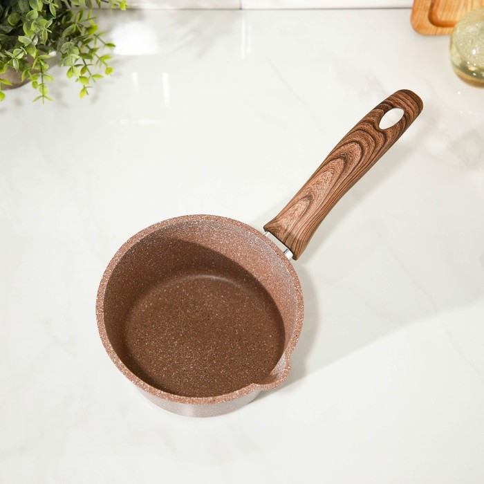 Ковш Доляна &laquo;Брауни&raquo;, 1,3 л, d=17 см, h=8,3 см, стеклянная крышка, антипригарное покрытие, индукция