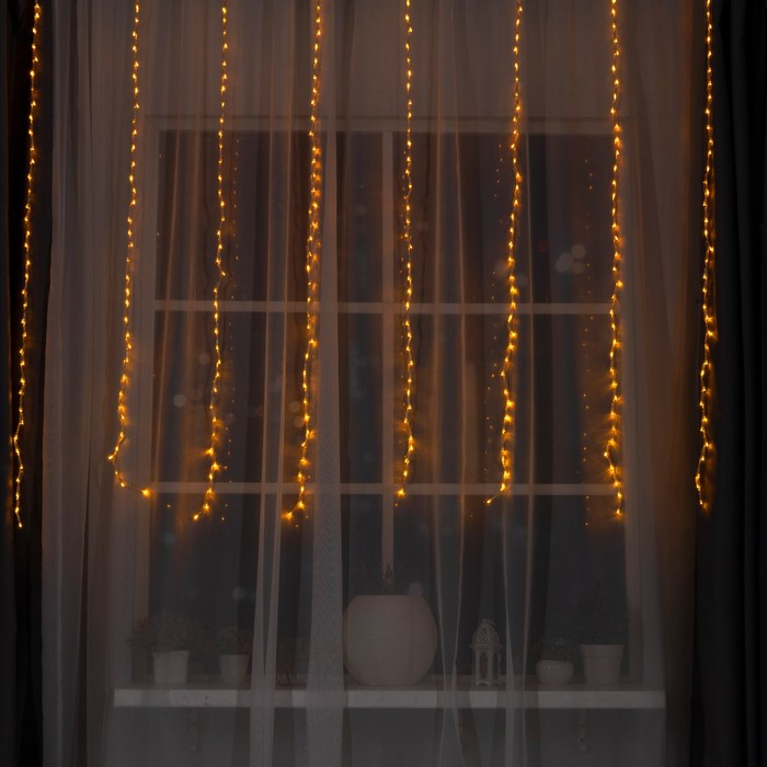 Гирлянда &laquo;Водопад&raquo; 2 &times; 1.5 м, IP20, прозрачная нить, 400 LED, свечение жёлтое, 8 режимов, 220 В