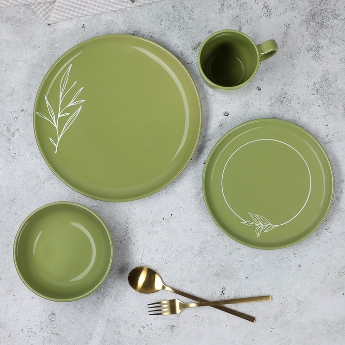 Тарелка керамическая «Олива», 19.6 см, цвет зелёный Тарелка керамическая «Олива», 19.6 см, цвет зелёный