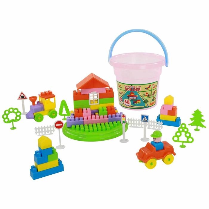 Конструктор &laquo;Строитель&raquo;, 68 элементов, в ведре макси с крышкой