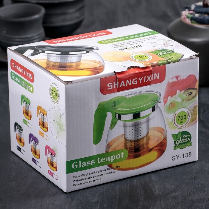 Чайник стеклянный заварочный «Джулиан», 700 мл, с металлическим ситом, цвет МИКС Чайник стеклянный заварочный «Джулиан», 700 мл, с металлическим ситом, цвет МИКС