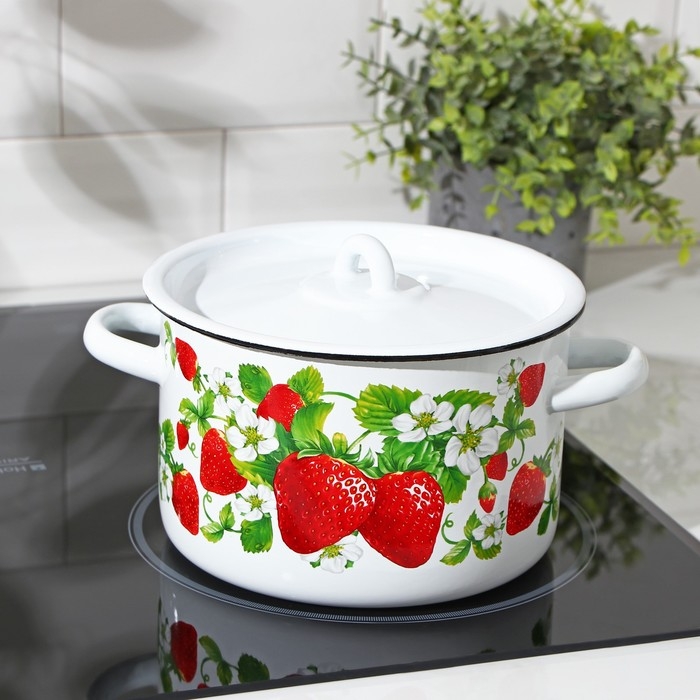 Кастрюля эмалированная цилиндрическая «Клубничная поляна», 2,9 л Кастрюля эмалированная цилиндрическая «Клубничная поляна», 2,9 л