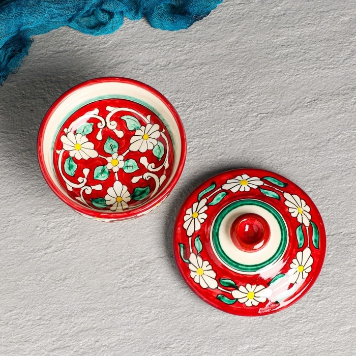 Сахарница Риштанская Керамика Сахарница Риштанская Керамика "Узоры", 250 мл, красная