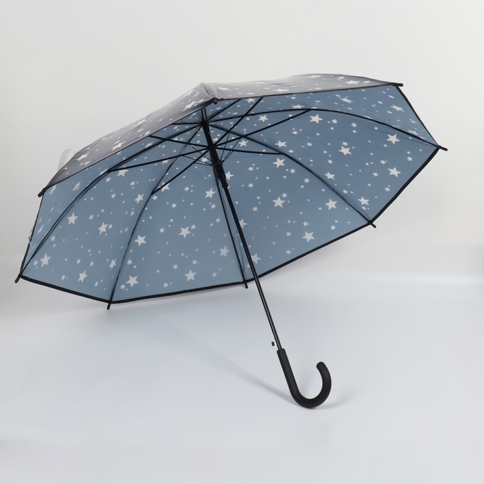 Зонт - трость полуавтоматический &laquo;Звезды&raquo;, 8 спиц, R = 54/60 см, D = 120 см, цвет тёмно - синий