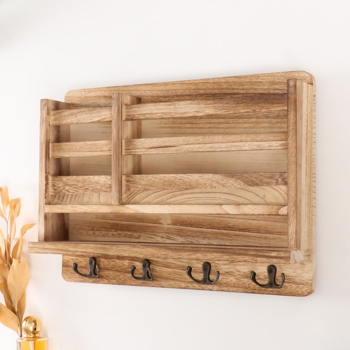 Крючки декоративные дерево с карманом и полочкой под роспись Крючки декоративные дерево с карманом и полочкой под роспись "Натуральный" 10,5х28х18 см