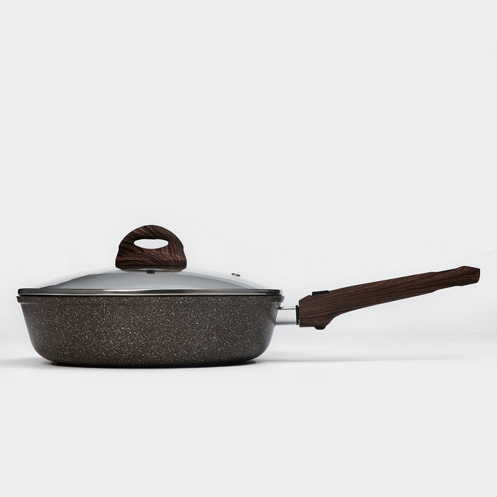 Сковорода Доляна &laquo;Брауни&raquo;, d=26 см, съёмная ручка, стеклянная крышка, антипригарное покрытие, индукция