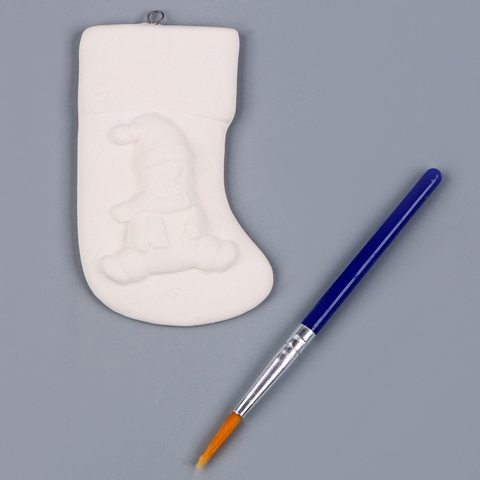 Новый год! Ёлочное украшение под раскраску &laquo;Носочек&raquo; с подвесом, кисть