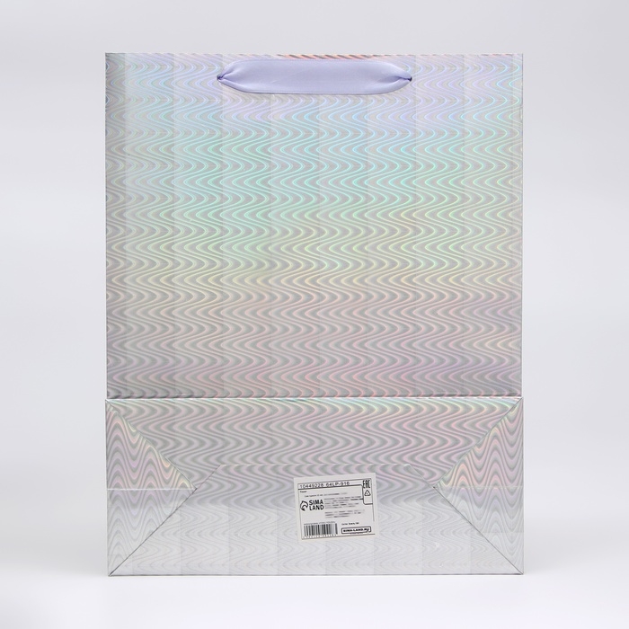 Пакет подарочный, фольгированный, упаковка, с окном, Пакет подарочный, фольгированный, упаковка, с окном, "Серебряный", M 32 х 25,5 х 11 см