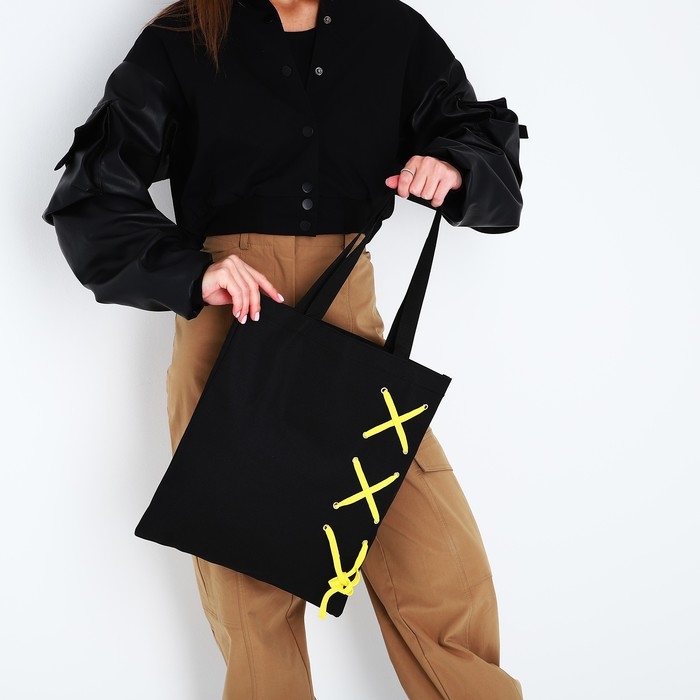 Шопер с лентой, 35 х 1 х 40 см, цвет чёрный