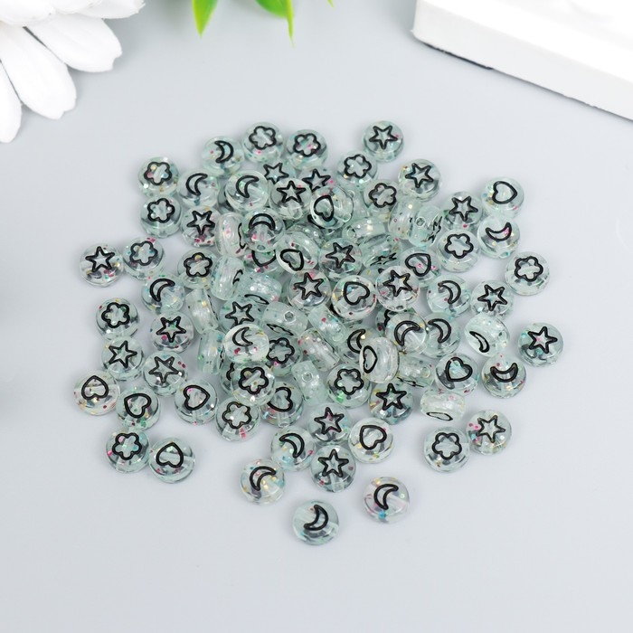 Набор бусин для творчества пластик "Сердечки и звёзды" прозрачный 20 гр 0,3х0,7х0,7 см   73645
