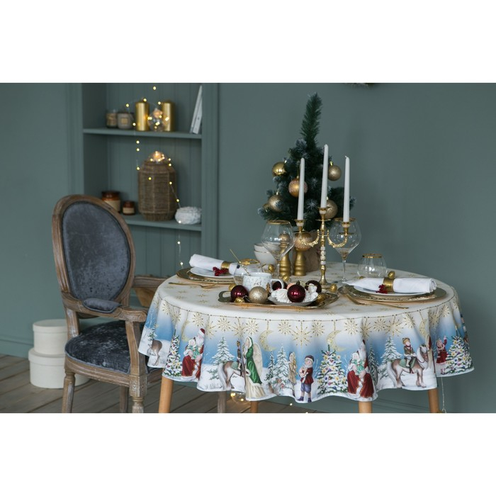 Скатерть новогодняя Этель Christmas time d=150см +/-3см с ГМВО, 100%хл, саржа 190 гр/м2