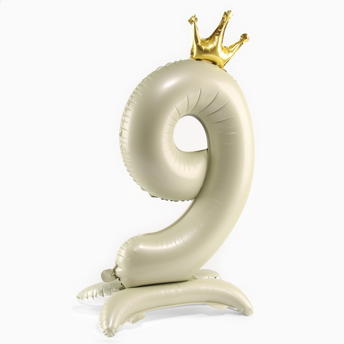 Шар фольгированный 42" &laquo;Цифра 9 с короной&raquo; на подставке, цвет взбитые сливки