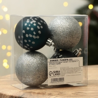 Шары ёлочные новогодние &laquo;Счастья!&raquo;, на Новый год, пластик, d=6, 4 шт., цвет синий и серебристый