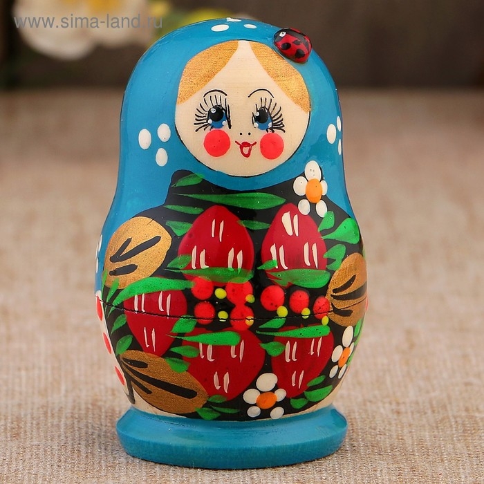 Матрёшка &laquo;Божья коровка&raquo;, голубое платье, 5 кукольная, 9-10 см