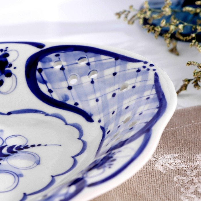 Блюдо Блюдо "Ажурное", гжель, фарфор, 30х20 см