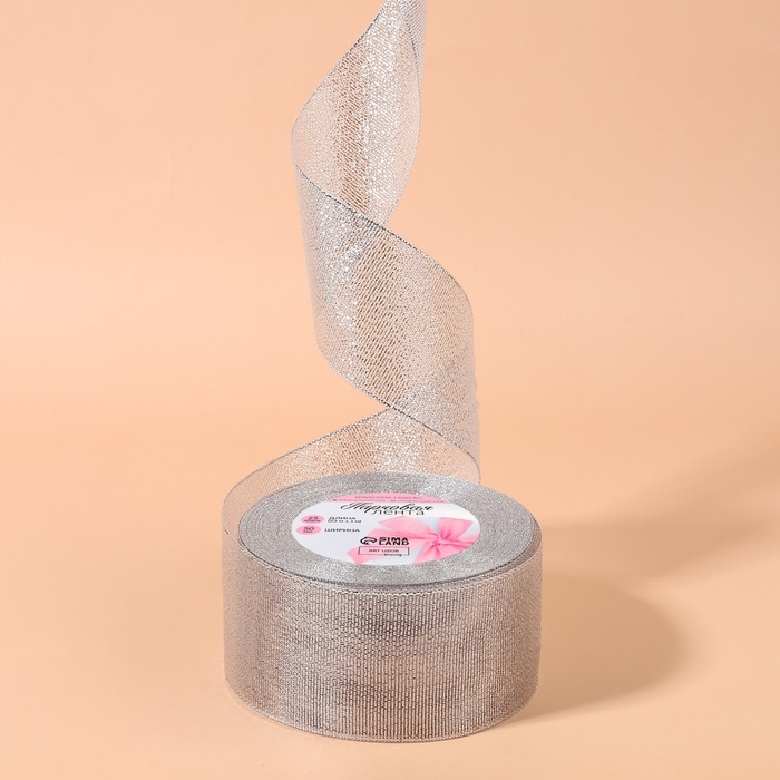 Лента парчовая, 50 мм, 23 &plusmn; 1 м, цвет серебряный