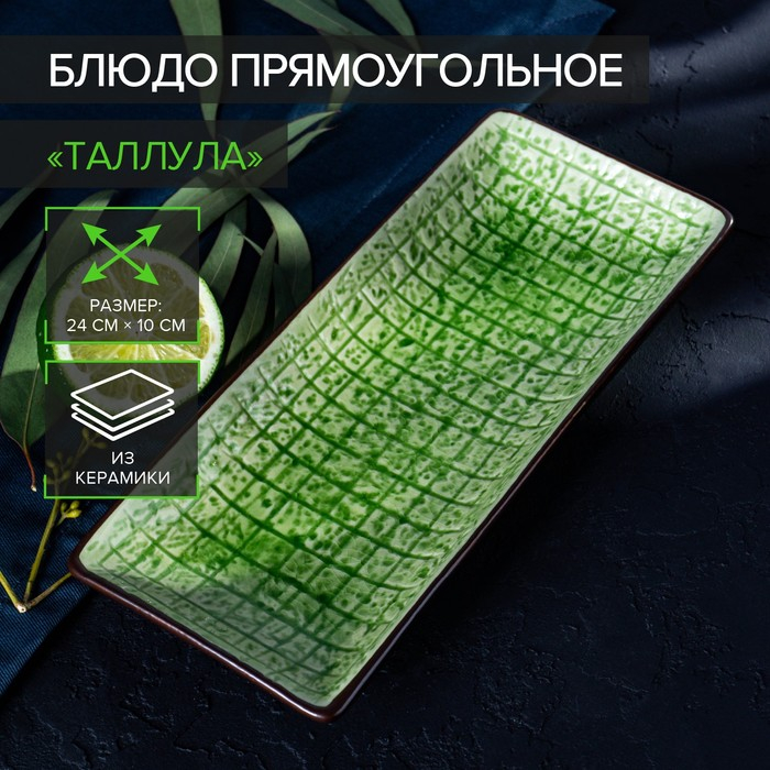 Блюдо керамическое прямоугольное «Таллула», 23,5×10 см, цвет зелёный Блюдо керамическое прямоугольное «Таллула», 23,5×10 см, цвет зелёный