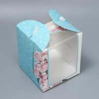 Коробка под маленький торт, кондитерская упаковка, &laquo;Пионы&raquo;, 15 х 15 х 18 см