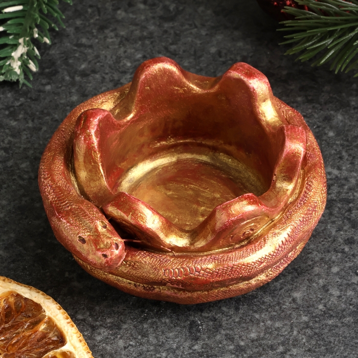 Новый год. Символ 2025. Подсвечник новогодний Новый год. Символ 2025. Подсвечник новогодний "Змея на чаше" бордовый с позолотой, 4х10см