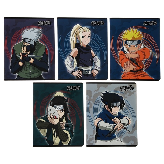 Тетрадь 48 листов в клетку "Naruto", обложка мелованный картон, выборочный УФ-лак, конгрев, блок 65 г/м2, МИКС