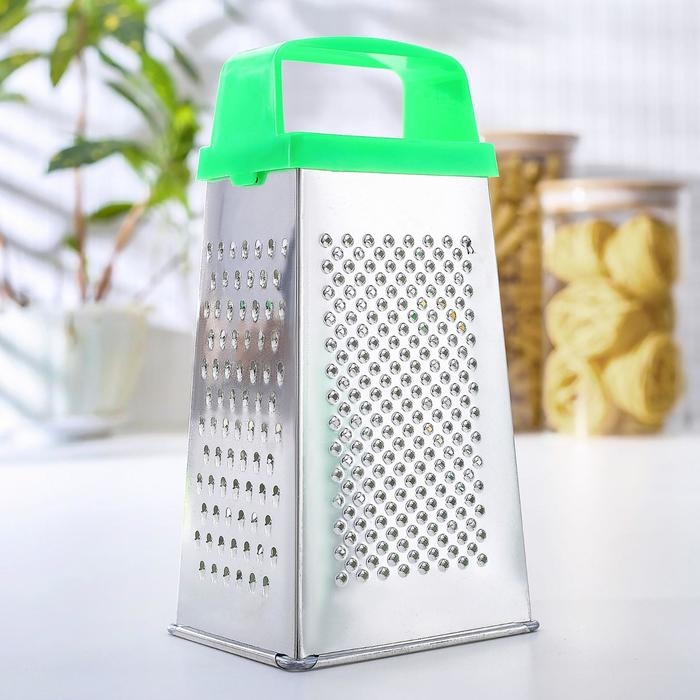 Тёрка Доляна, 4 грани, 11&times;8,5&times;22 см, ручка пластик, цвет МИКС