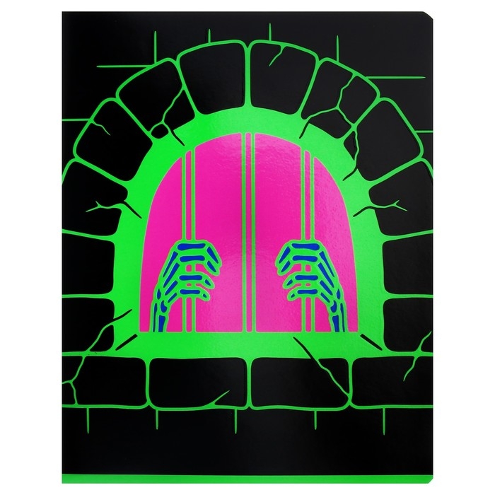 Тетрадь 48 листов в клетку на скрепке Тетрадь 48 листов в клетку на скрепке "Скелетон", обложка мелованный картон, ВД-лак, флуоресцентная краска, МИКС