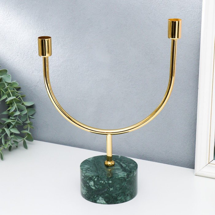 Подсвечник мрамор, металл на 2 свечи Подсвечник мрамор, металл на 2 свечи "Малахит. Изгибы" 30х23 см