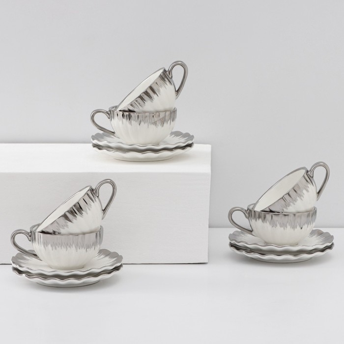 Сервиз керамический чайный &laquo;Снежная лавина&raquo;, 12 предметов: 6 кружек 80 мл, 6 блюдец d=11,2 см, цвет МИКС