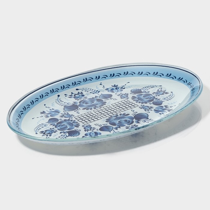 Блюдо сервировочное стеклянное овальное Доляна &laquo;Синева&raquo;, 24,5&times;15 см, цвет голубой