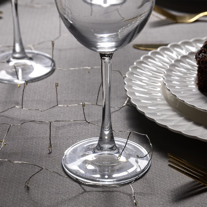 Гирлянда &laquo;Мишура&raquo; 2 м роса, IP20, серебристая нить, 50 LED, батарейки CR2032х2 (в комплекте), свечение тёплое белое