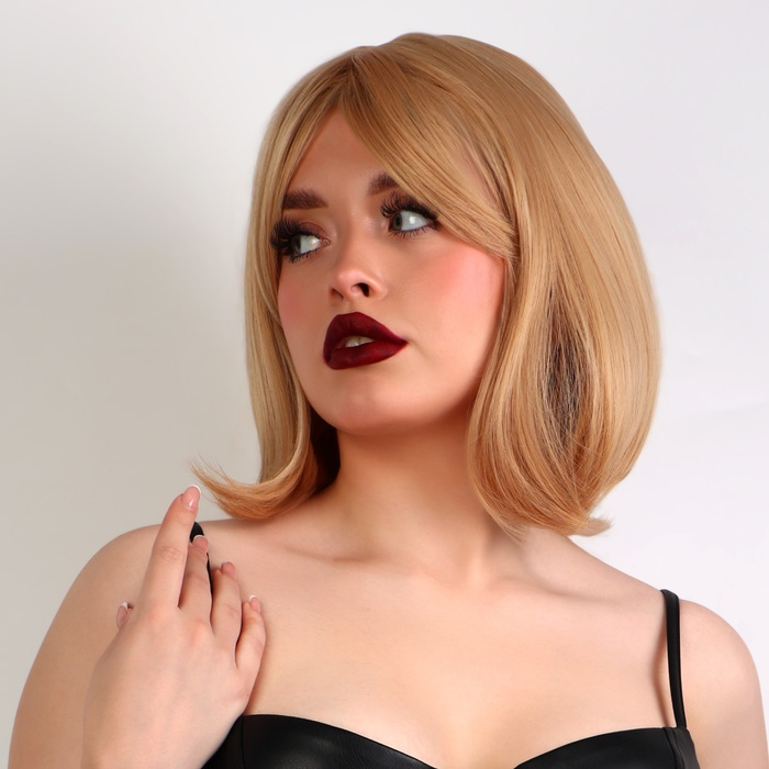 Парик искусственный, с чёлкой, имитация кожи, 30 см, цвет блонд