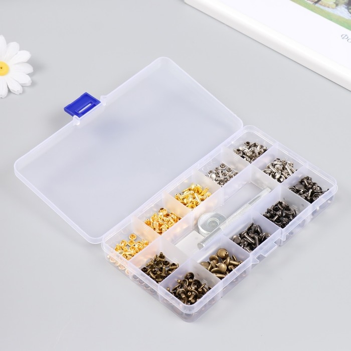 Набор заклёпок 180 шт 12 видов (8х12 мм; 8х8 мм; 6х6 мм) 17,2х9,5х2,3 см Набор заклёпок 180 шт 12 видов (8х12 мм; 8х8 мм; 6х6 мм) 17,2х9,5х2,3 см