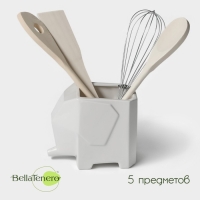 Набор кухонных принадлежностей на фарфоровой подставке BellaTenero &laquo;Слонёнок&raquo;, 5 предметов, цвет белый