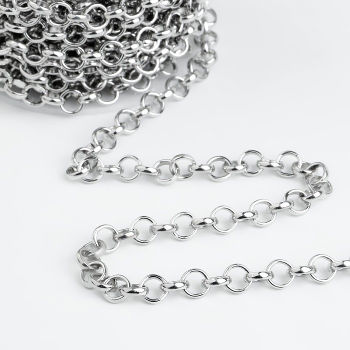 Цепочка для сумки, железная, d = 7 мм, 10 &plusmn; 0,5 м, цвет серебряный