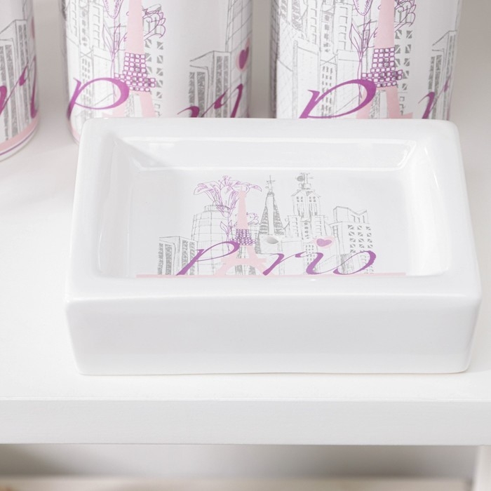 Набор аксессуаров для ванной комнаты &laquo;Города&raquo;, 4 предмета (дозатор 270 мл, мыльница 2 стакана), цвет МИКС