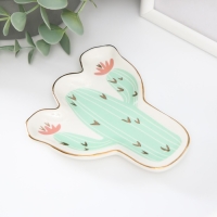 Сувенир керамика подставка под кольца "Кактус с цветами" 1,6х11х12 см