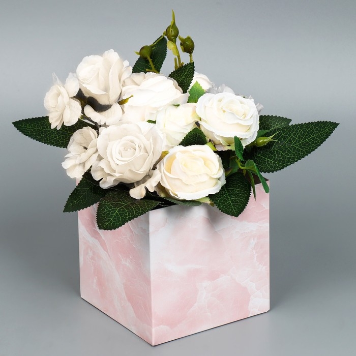 Коробка подарочная для цветов с PVC крышкой, упаковка, &laquo;Мрамор&raquo;, 12 х 12 х 12 см