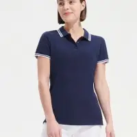 Рубашка поло женская Pasadena Women 200 с контрастной отделкой, ярко-синяя (royal) с неоново-розовым, размер L