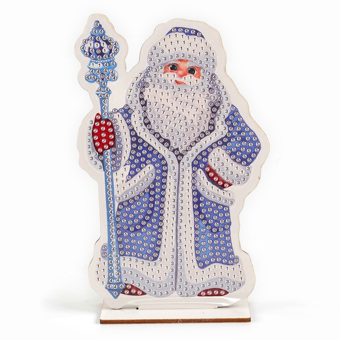 Алмазная мозаика на новый год для детей на деревянной фигурке &laquo;Дедушка Мороз&raquo;, 9 х 15 см, новогодний набор для творчества