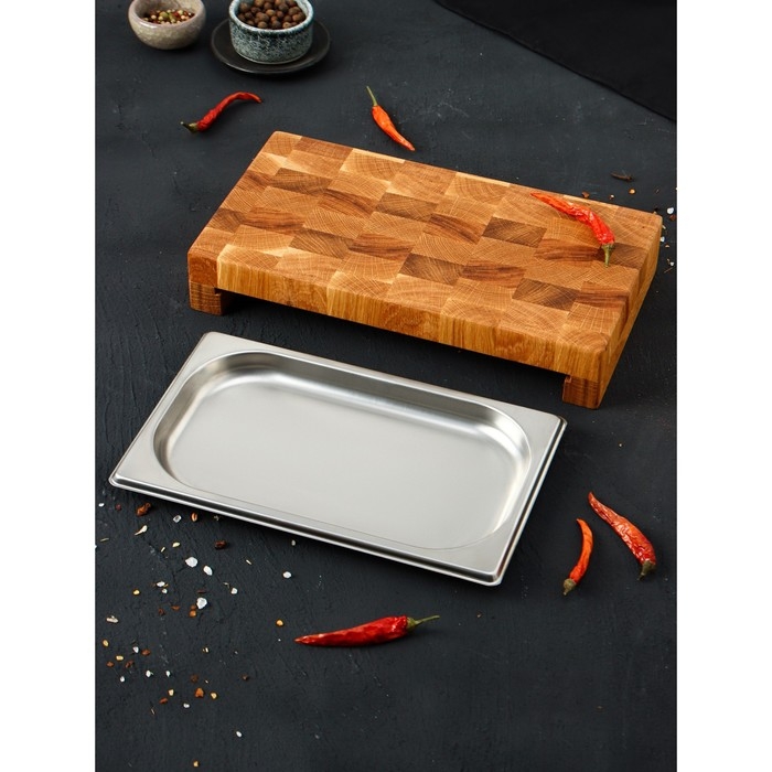 Доска разделочная торцевая с гастроемкостью металлической Mаgistrо, 30,5×16,5×5 см, дуб Доска разделочная торцевая с гастроемкостью металлической Mаgistrо, 30,5×16,5×5 см, дуб