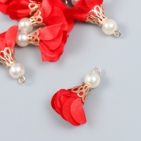 Декор для творчества текстиль "Цветок с жемчужиной. Красный" набор 10 шт 2,5 см Декор для творчества текстиль "Цветок с жемчужиной. Красный" набор 10 шт 2,5 см