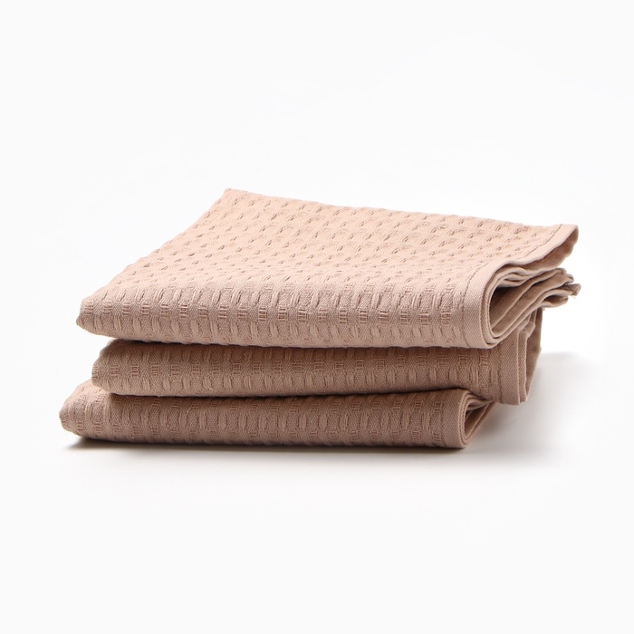 Набор кух.полотенец "Доляна" коричнево-серый 35х60см-3шт., 100% хл, вафля, 220 гр/м2