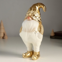 Сувенир полистоун "Гном в белых штанах, золотом свитере и колпаке" 11х9х23 см