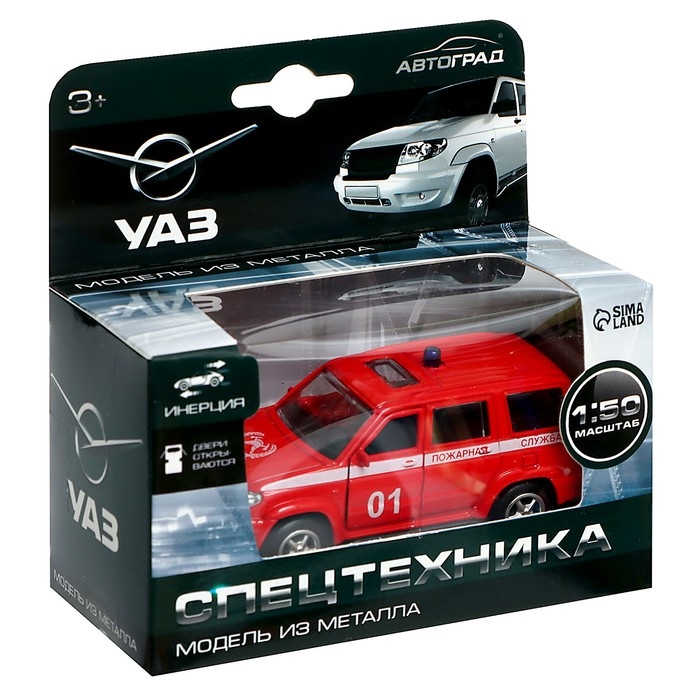 Машина металлическая «УАЗ Патриот. Пожарная служба», инерция, 1:50 Машина металлическая «УАЗ Патриот. Пожарная служба», инерция, 1:50