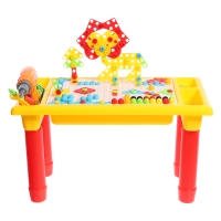 Конструктор винтовой «Обучающая мозаика», 4 в 1, стол+стул, с электрическим шуруповёртом Конструктор винтовой «Обучающая мозаика», 4 в 1, стол+стул, с электрическим шуруповёртом