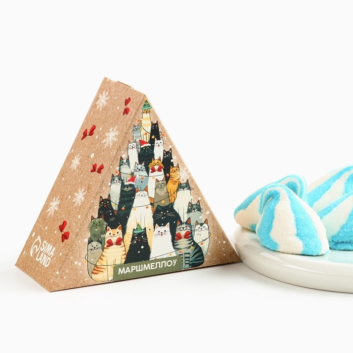 Новый год! Маршмеллоу в виде колпочка &laquo;Котики&raquo;, со вкусом малины, 38 г