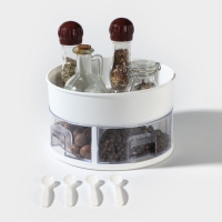 Органайзер для специй вращающийся, 4 ячейки, 2-х ярусный, 23×13,5 см, цвет белый Органайзер для специй вращающийся, 4 ячейки, 2-х ярусный, 23×13,5 см, цвет белый