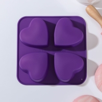 Форма для выпечки Доляна «Сердца», силикон, 16×16 см, 4 ячейки (7×7×3 см), цвет красный Форма для выпечки Доляна «Сердца», силикон, 16×16 см, 4 ячейки (7×7×3 см), цвет красный