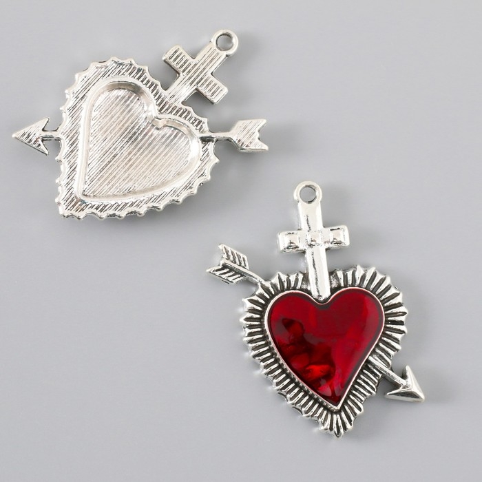 Декор для творчества металл Декор для творчества металл "Красное сердце стрела" серебро эмаль 3,9х3,4 см