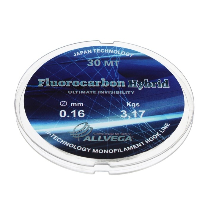 Леска монофильная ALLVEGA Fluorocarbon Hybrid, диаметр 0.16 мм, тест 3.17 кг, 30 м, флюорокарбон 65% Леска монофильная ALLVEGA Fluorocarbon Hybrid, диаметр 0.16 мм, тест 3.17 кг, 30 м, флюорокарбон 65%
